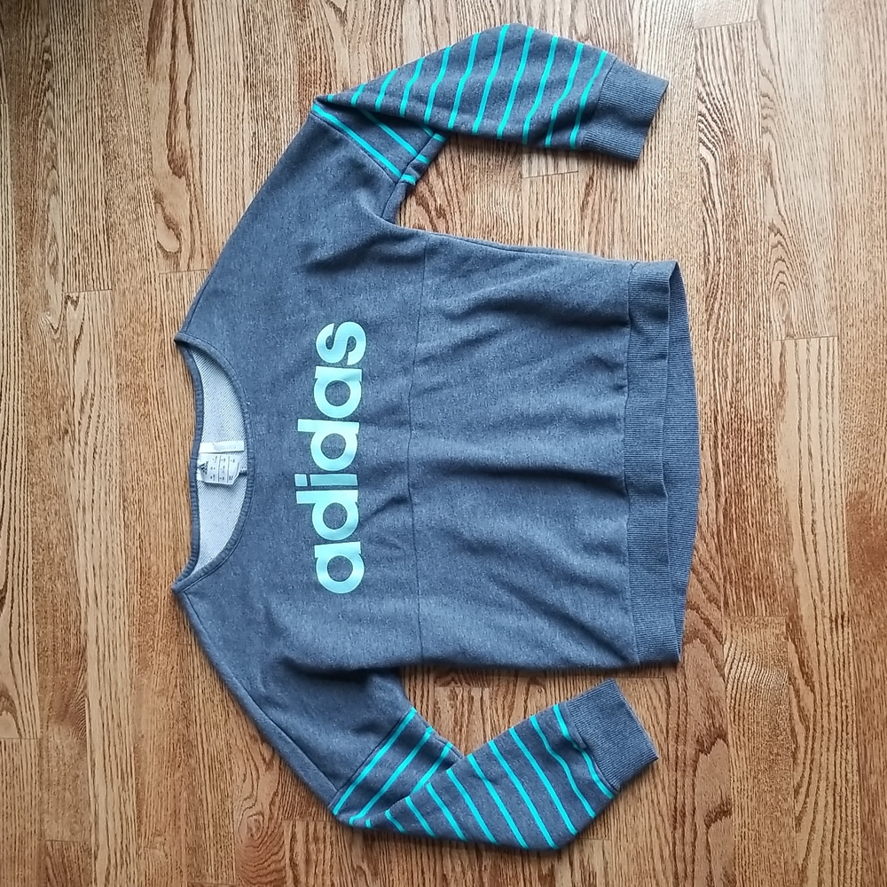 (M) Adidas Youth Oversized Sweatshirt Striped Lightweight Streetwear Sporty